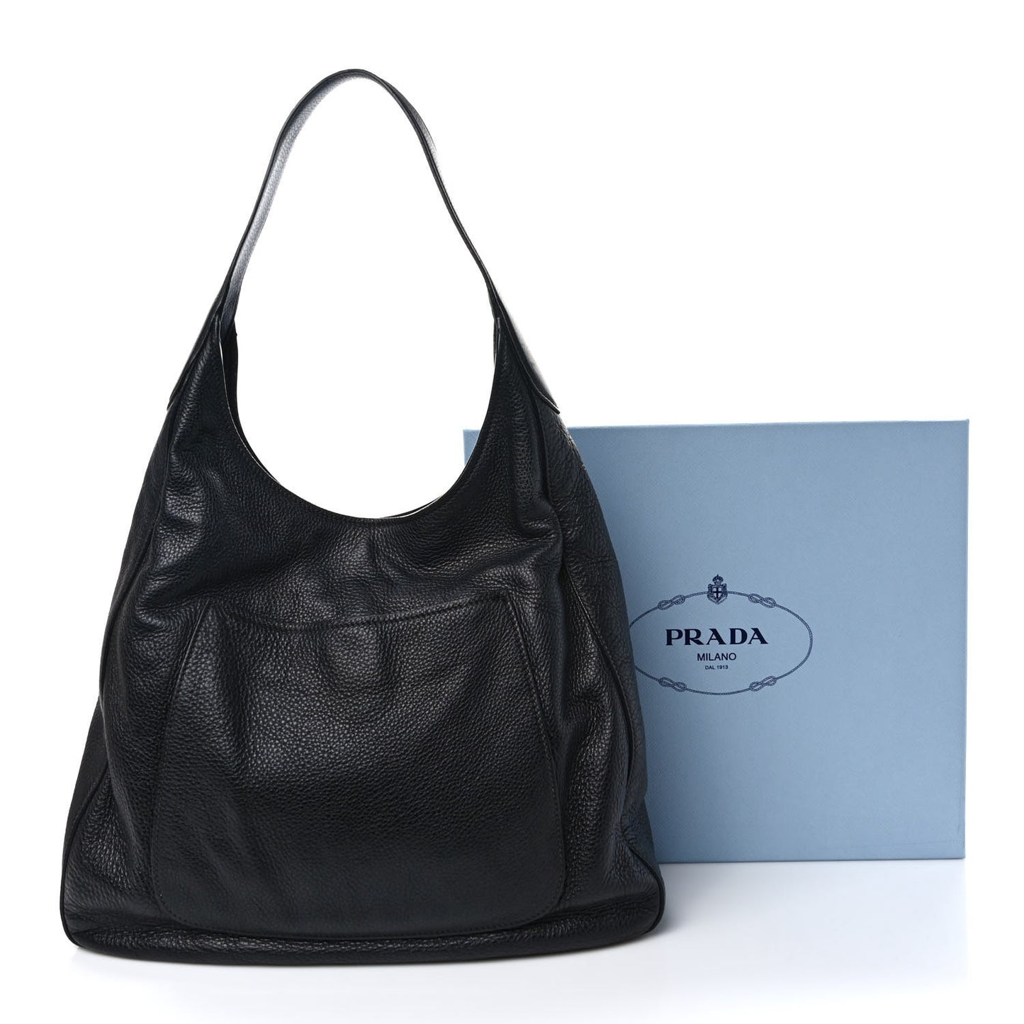 Vitello Daino Medium Pocket Hobo Bag Black