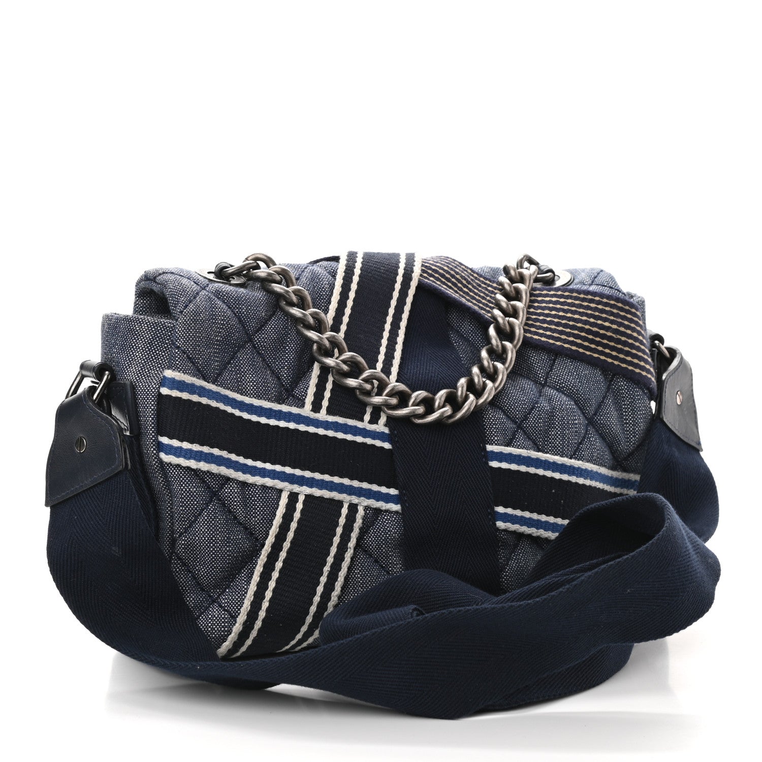 Chanel Denim Quilted Medium Airlines Buckle Messenger Bag Blue 3 of 13
