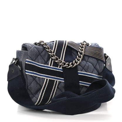 Chanel Denim Quilted Medium Airlines Buckle Messenger Bag Blue 3 of 13