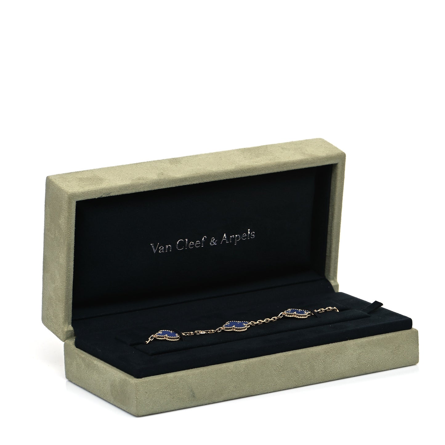 18K Yellow Gold Blue Agate 5 Motifs Vintage Alhambra Bracelet