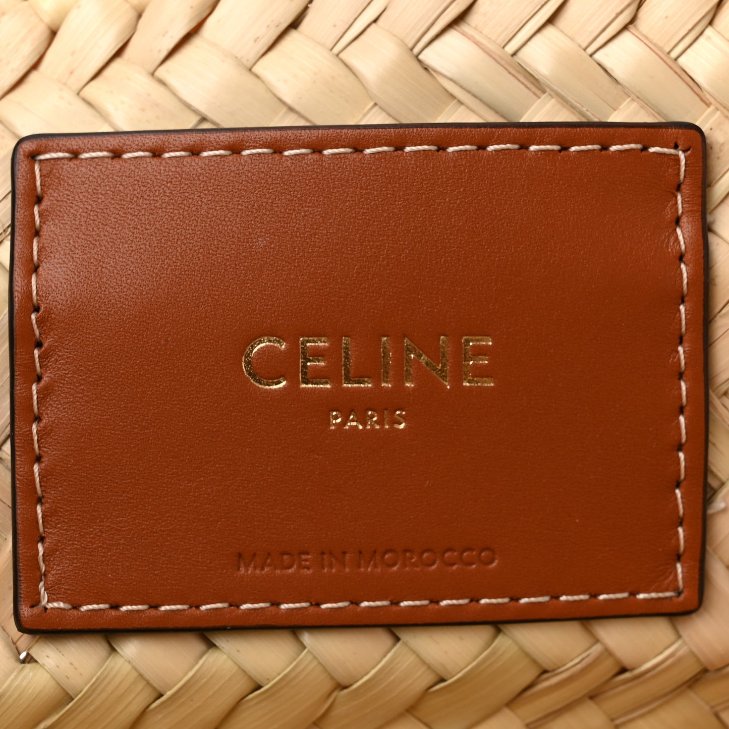 Raffia Calfskin Triomphe Medium Panier Tan