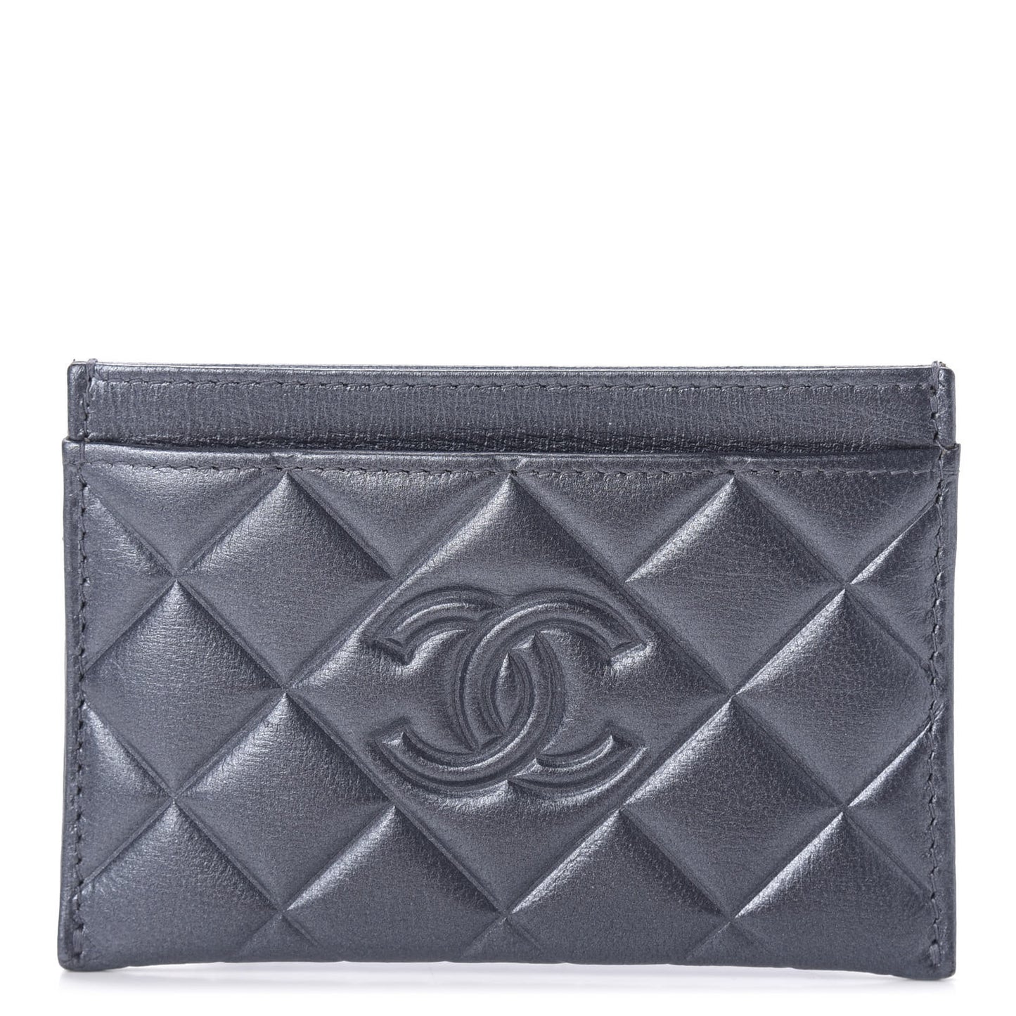 Metallic Lambskin Quilted Diamond CC Card Holder Blue