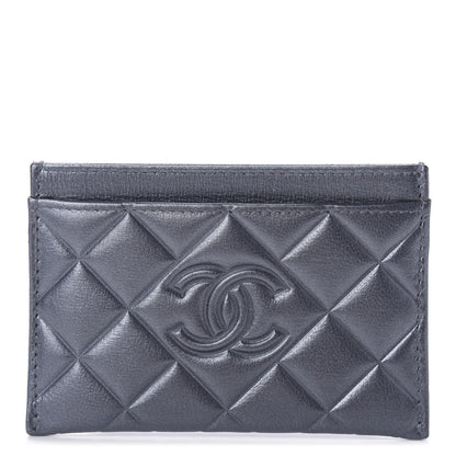 Chanel Metallic Lambskin Quilted Diamond CC Card Holder Blue 1 of 10