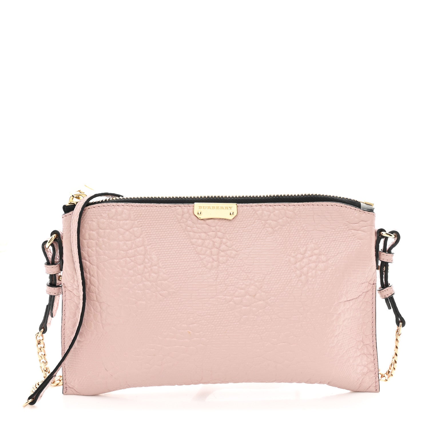 Burberry Signature Grain Calfskin Check Embossed Peyton Crossbody Clutch Bag Pale Orchid 1 of 11