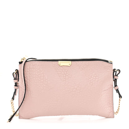 Burberry Signature Grain Calfskin Check Embossed Peyton Crossbody Clutch Bag Pale Orchid 1 of 11