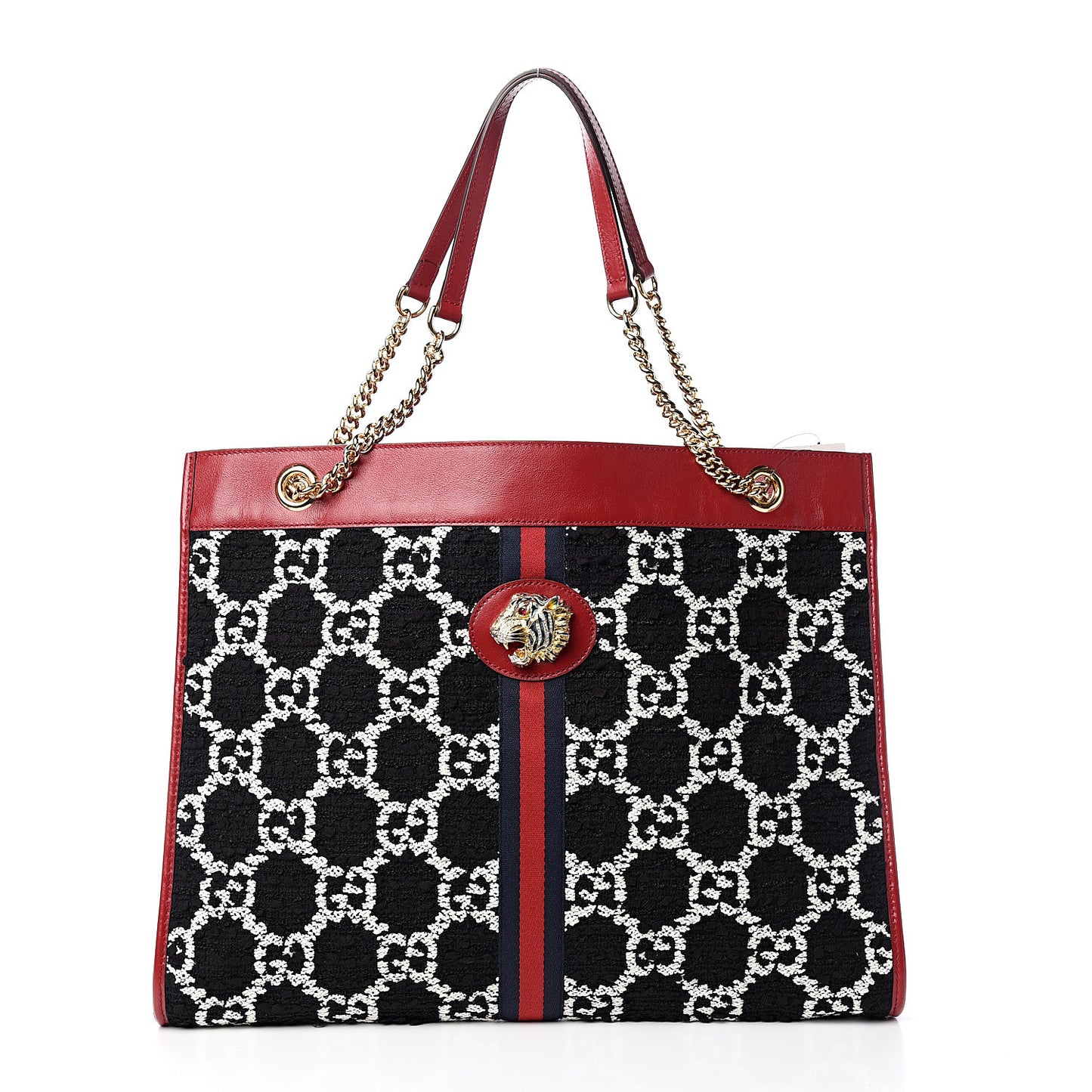 Tweed GG Monogram Large Rajah Chain Tote Romantic Cherry Black White
