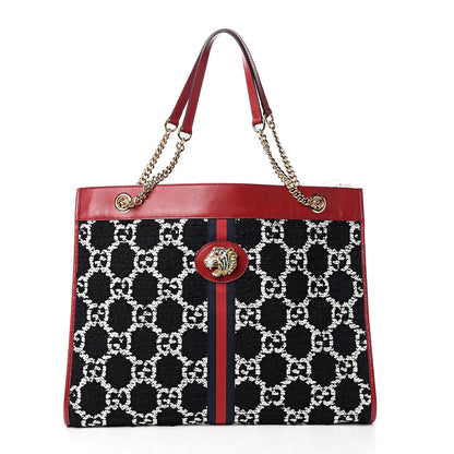 Gucci Tweed GG Monogram Large Rajah Chain Tote Romantic Cherry Black White 2 of 10