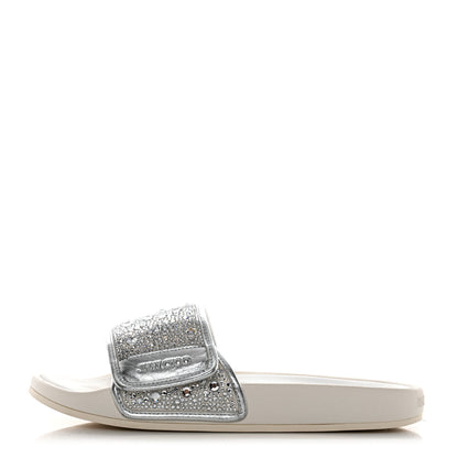 Jimmy Choo Canvas Pearl Embellished Fitz Slide Sandals 39 Silver 1 of 11