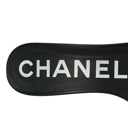 Chanel Lambskin Quilted Textured CC Mules 37 Black 10 of 12