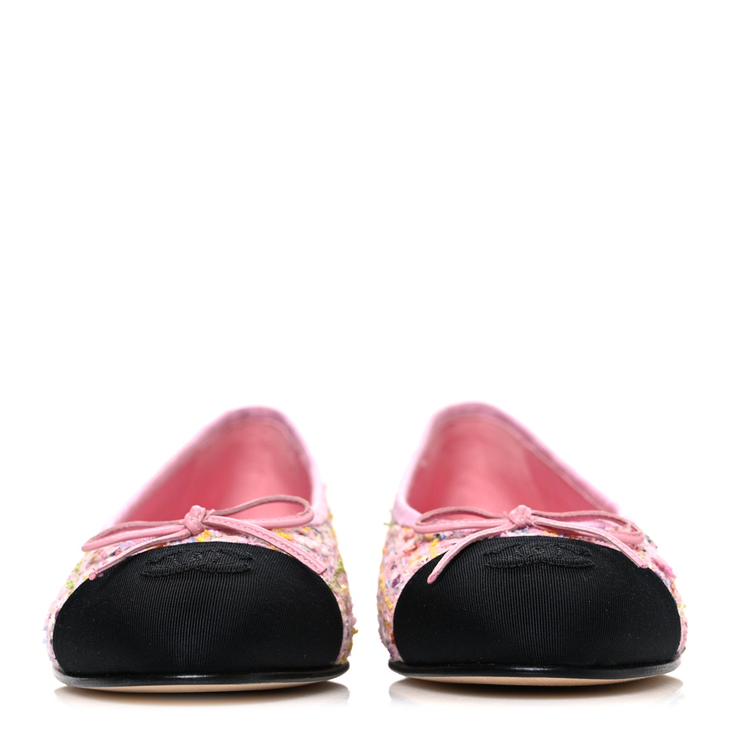 Chanel Tweed Sequin Grosgrain Cap Toe Ballet Flats 37.5 Light Pink Multicolor Black 3 of 11