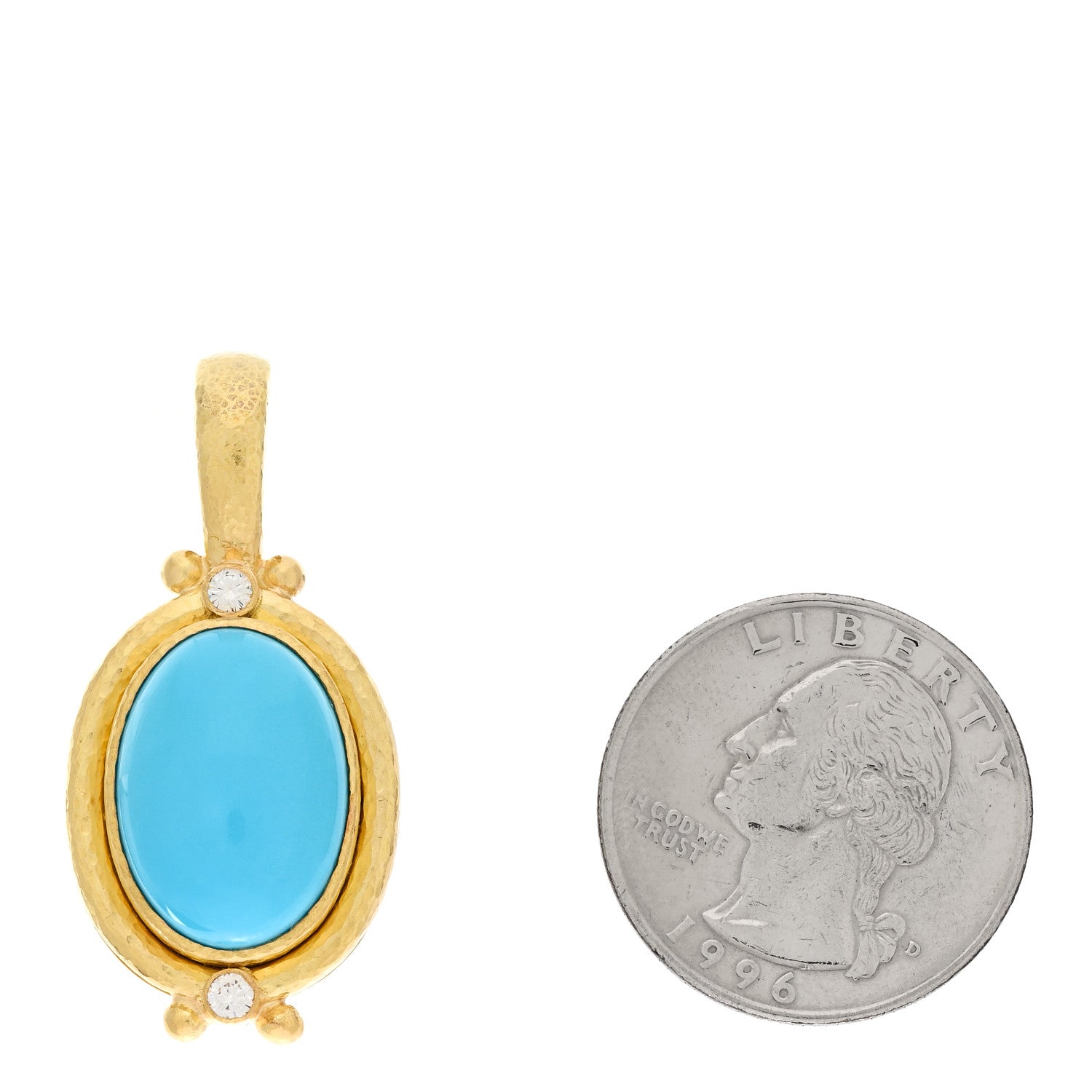Elizabeth Locke 19K Yellow Gold Diamond Turquoise Pendant 2 of 5