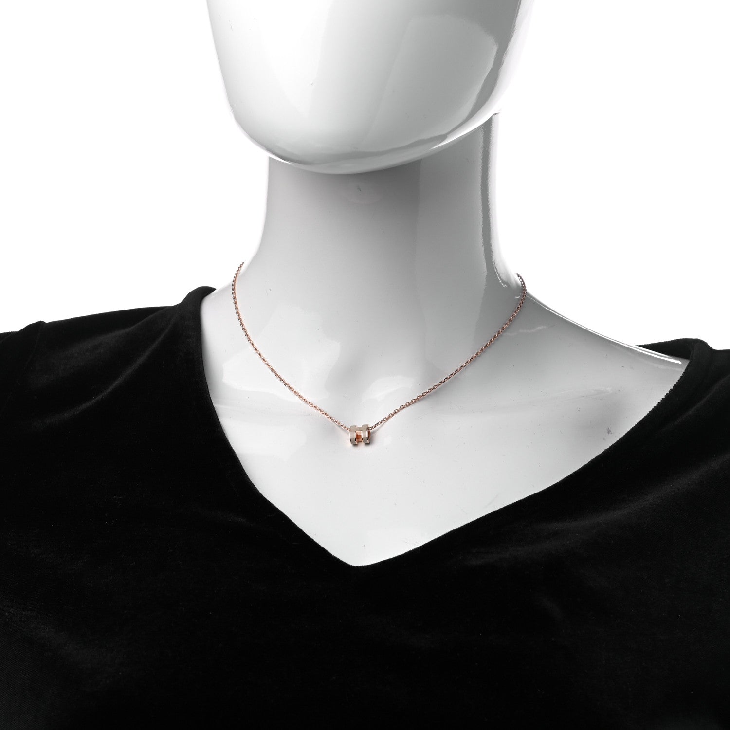 Hermes Lacquered Rose Gold Mini Pop H Pendant Necklace Marron Glace 2 of 5