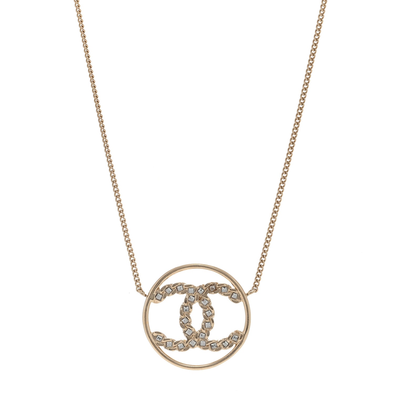 Chanel Baguette Crystal High Society CC Pendant Necklace Gold 1 of 3
