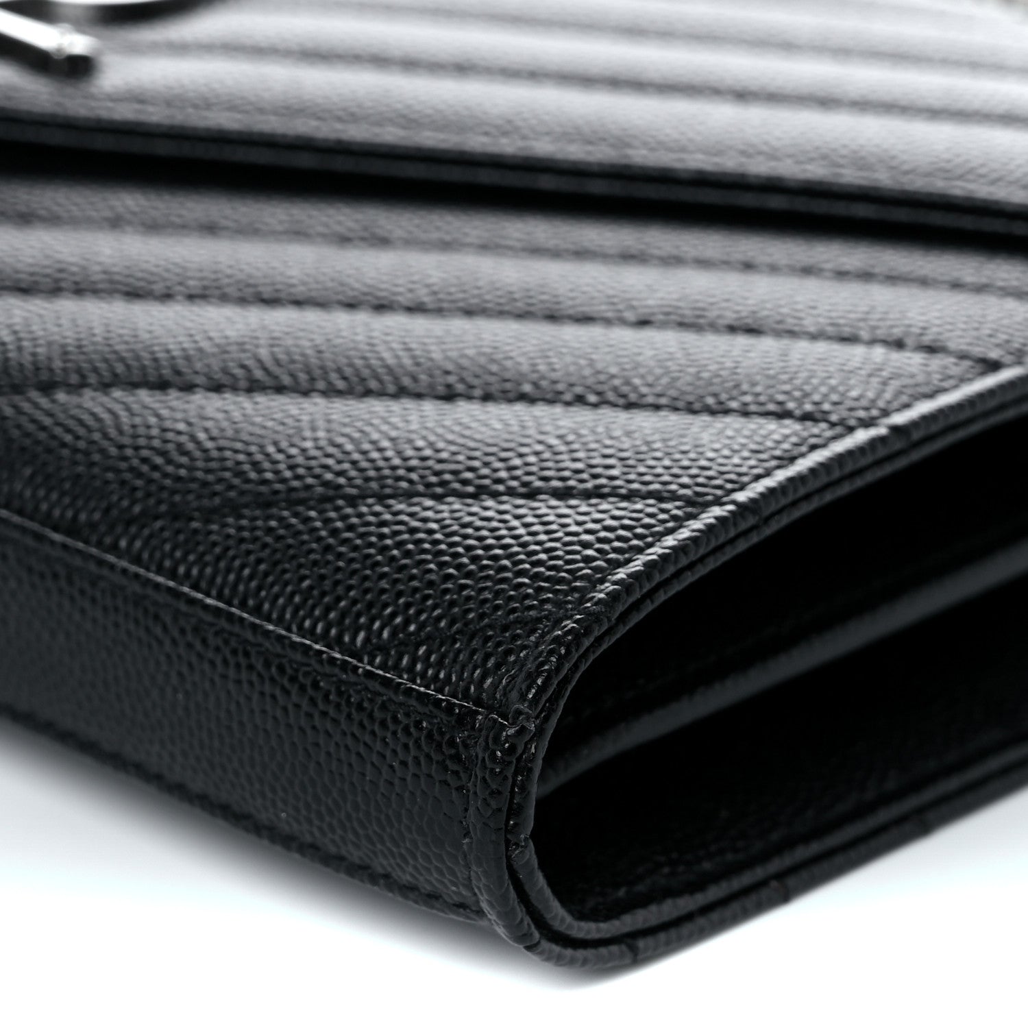 Saint Laurent Grain De Poudre Matelasse Chevron Monogram Chain Wallet Black 9 of 9