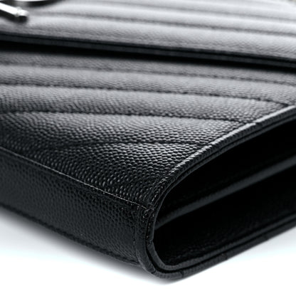 Saint Laurent Grain De Poudre Matelasse Chevron Monogram Chain Wallet Black 9 of 9