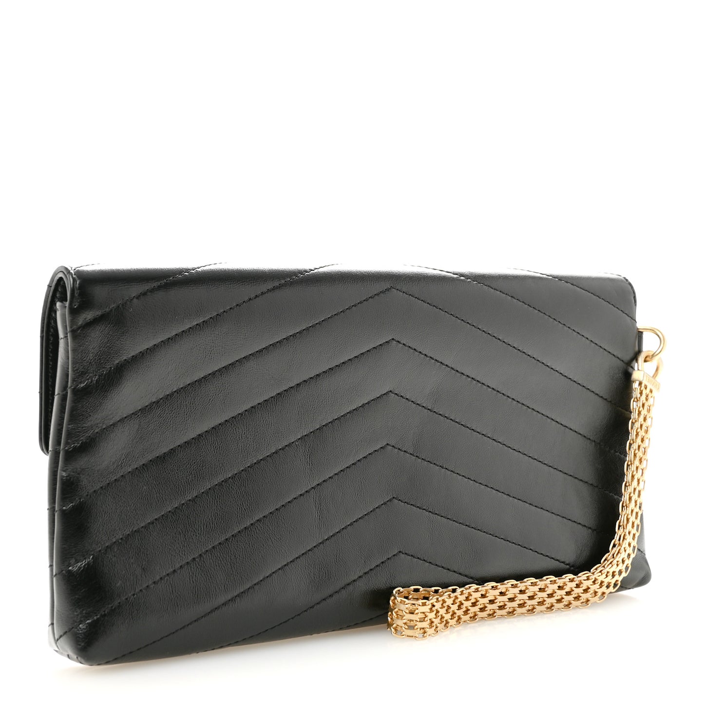 Calfskin Chevron Quilted Medal Flap Clutch Black