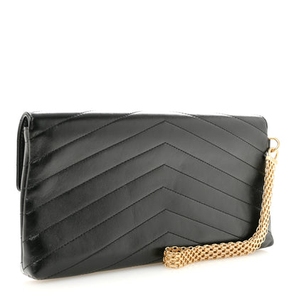 Chanel Calfskin Chevron Quilted Medal Flap Clutch Black 3 of 7