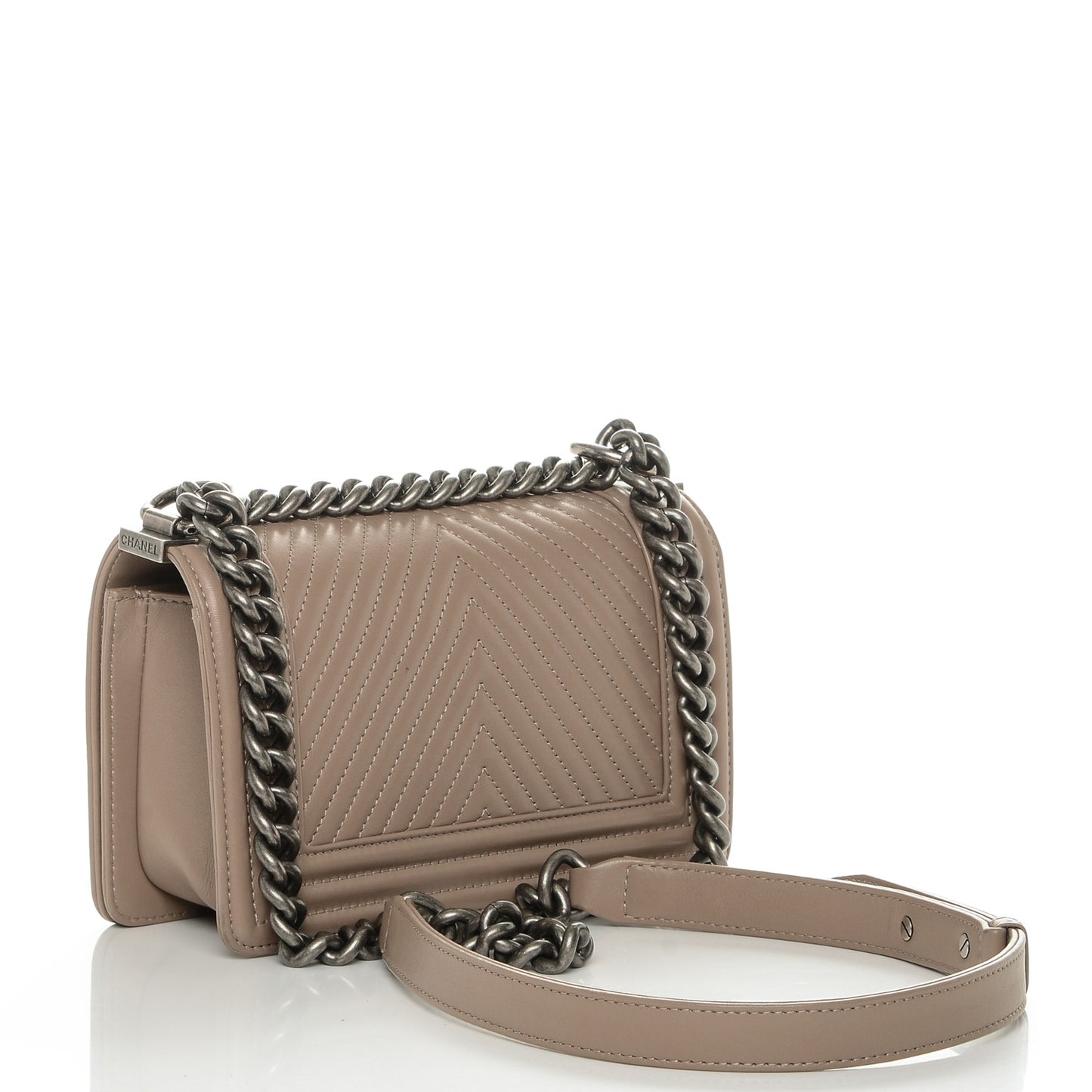 Calfskin Chevron Quilted Small Boy Flap Beige