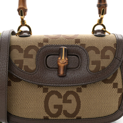 Gucci Monogram Jumbo GG Textured Dollar Calfskin Web Small Bamboo 1947 Top Handle Bag Camel Ebony New Acero 8 of 10