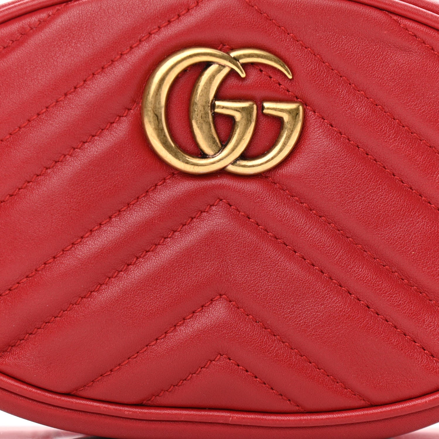 Gucci Calfskin Matelasse GG Marmont Belt Bag 75 30 Hibiscus Red 8 of 13