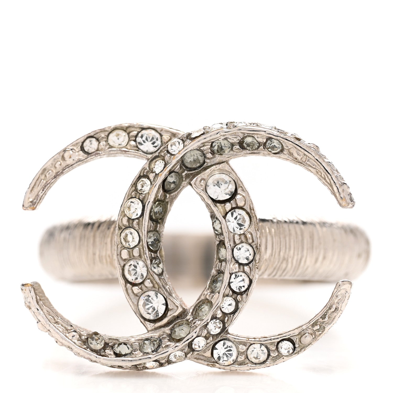 Chanel Crystal CC Moon Ring 54 6.75 Silver 1 of 4