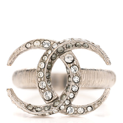 Chanel Crystal CC Moon Ring 54 6.75 Silver 1 of 4