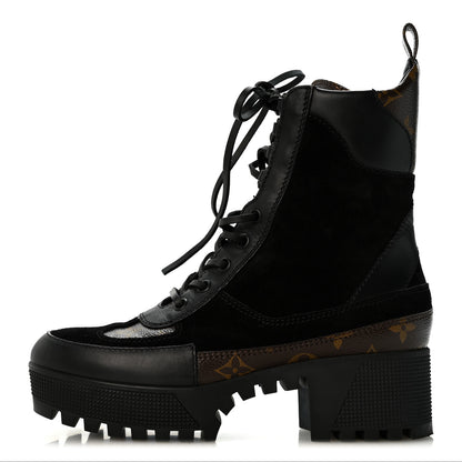 Louis Vuitton Suede Calfskin Monogram Laureate Platform Desert Boots 36.5 Black 1 of 11