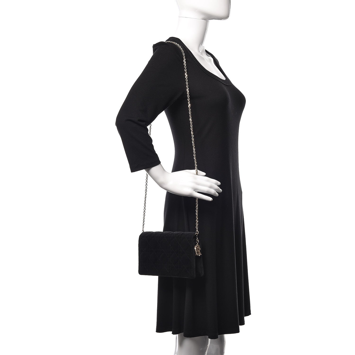 Christian Dior Velvet Cannage Lady Dior Convertible Clutch Black 2 of 12
