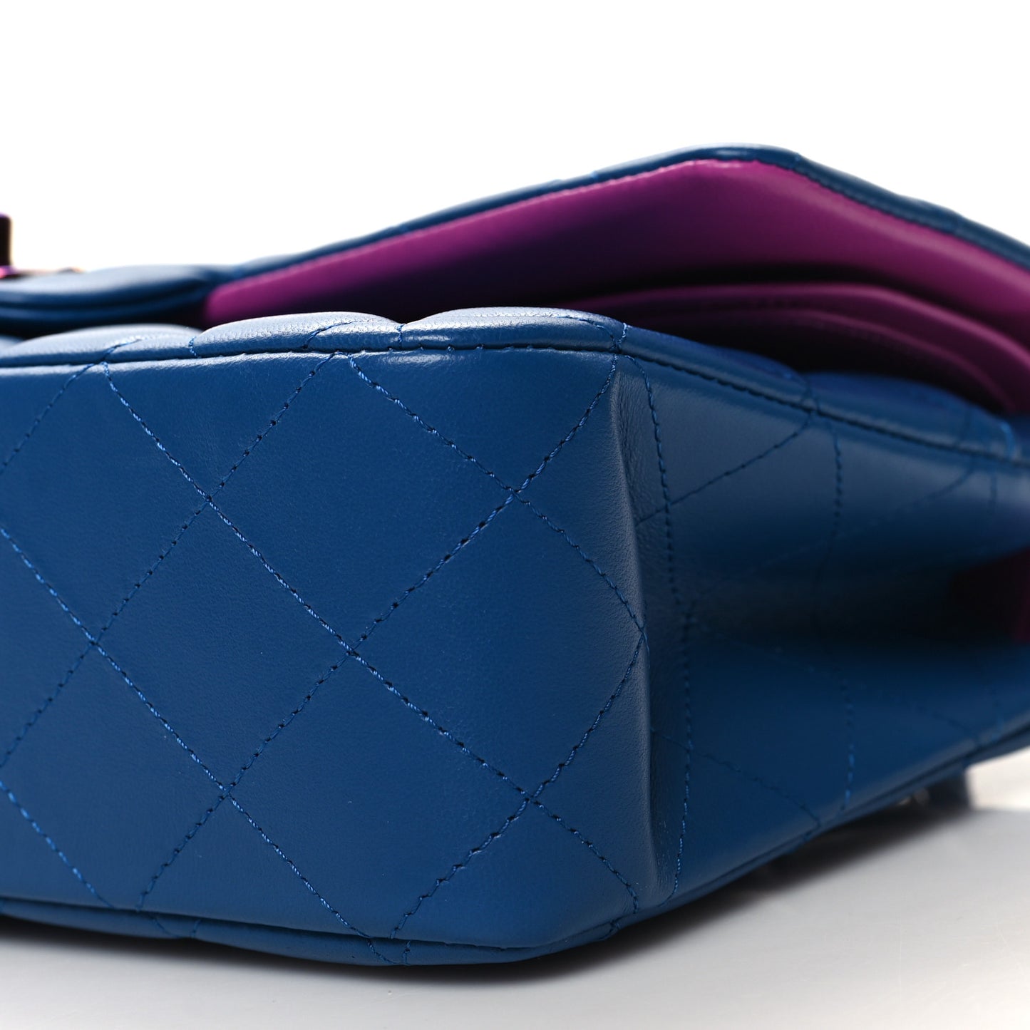 Lambskin Quilted Medium Double Flap Blue Pink
