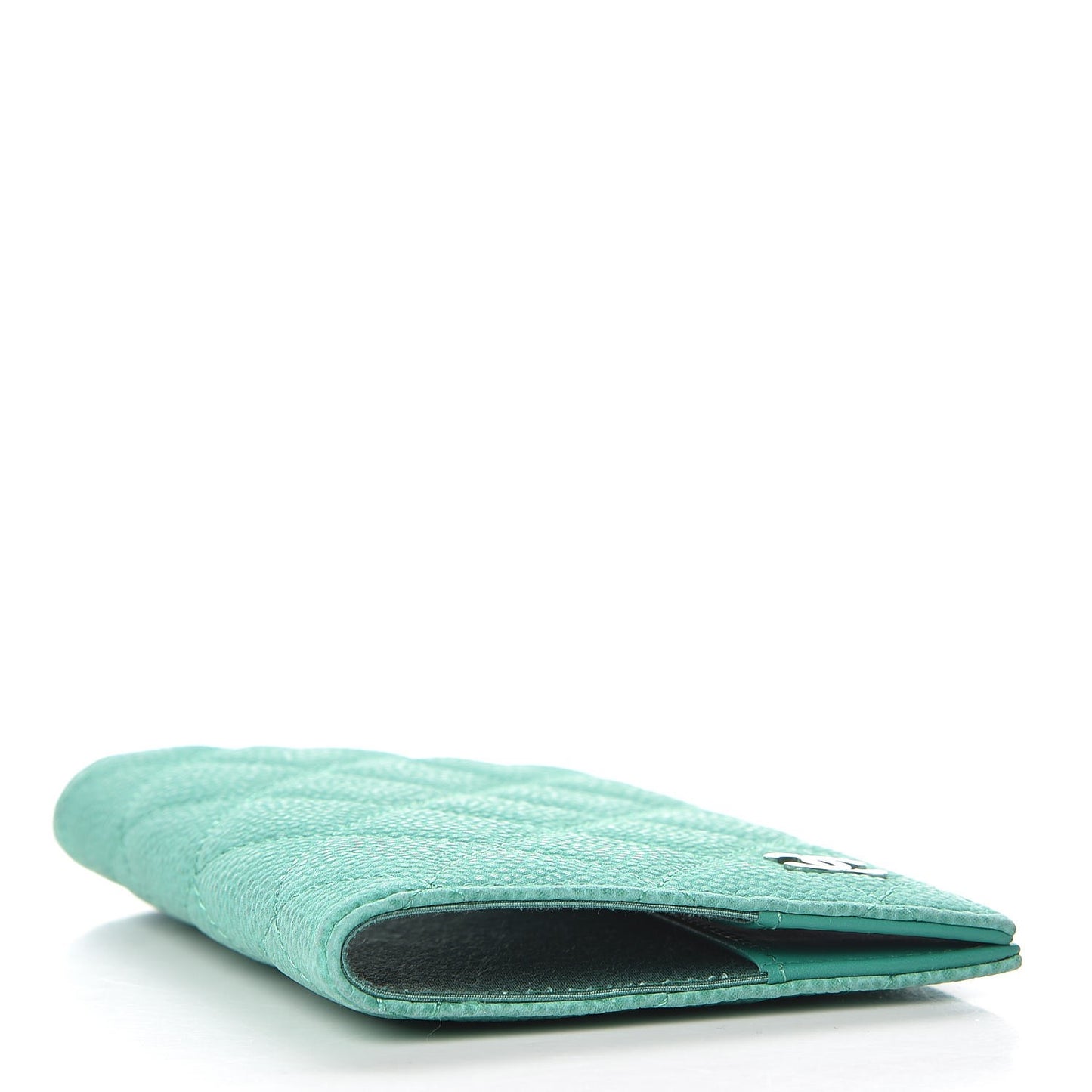 Iridescent Caviar Quilted Passport Holder Light Green