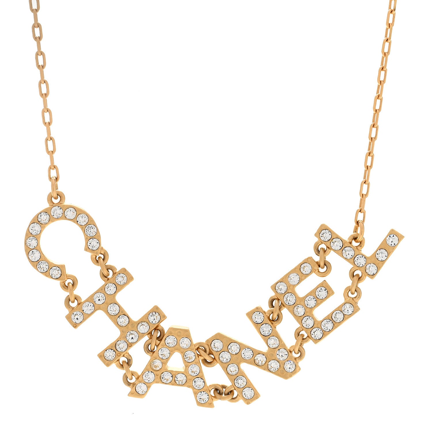 Chanel Metal Crystal 90's Icon Logo Necklace Gold 4 of 7