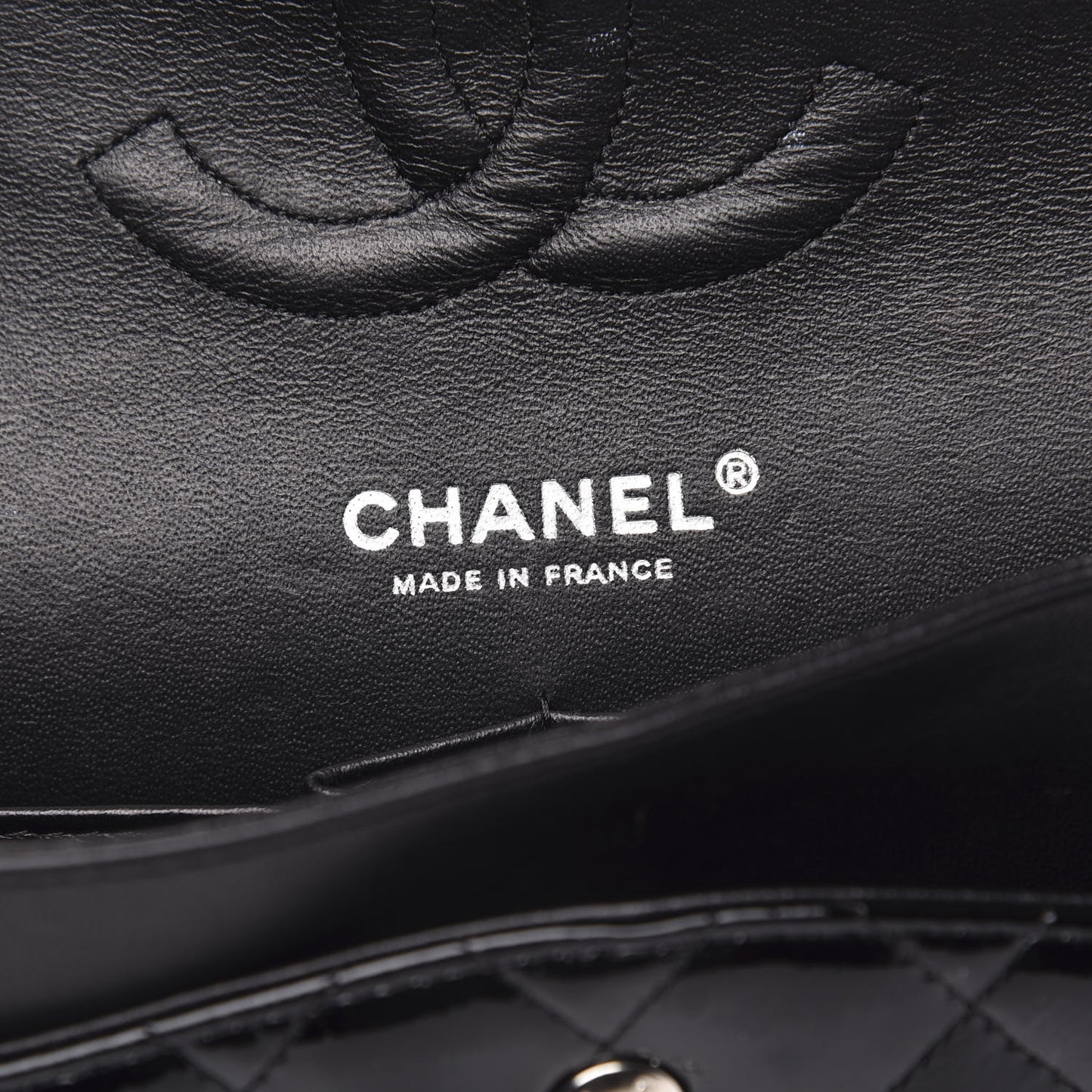 Patent Quilted Medium Double Flap Black