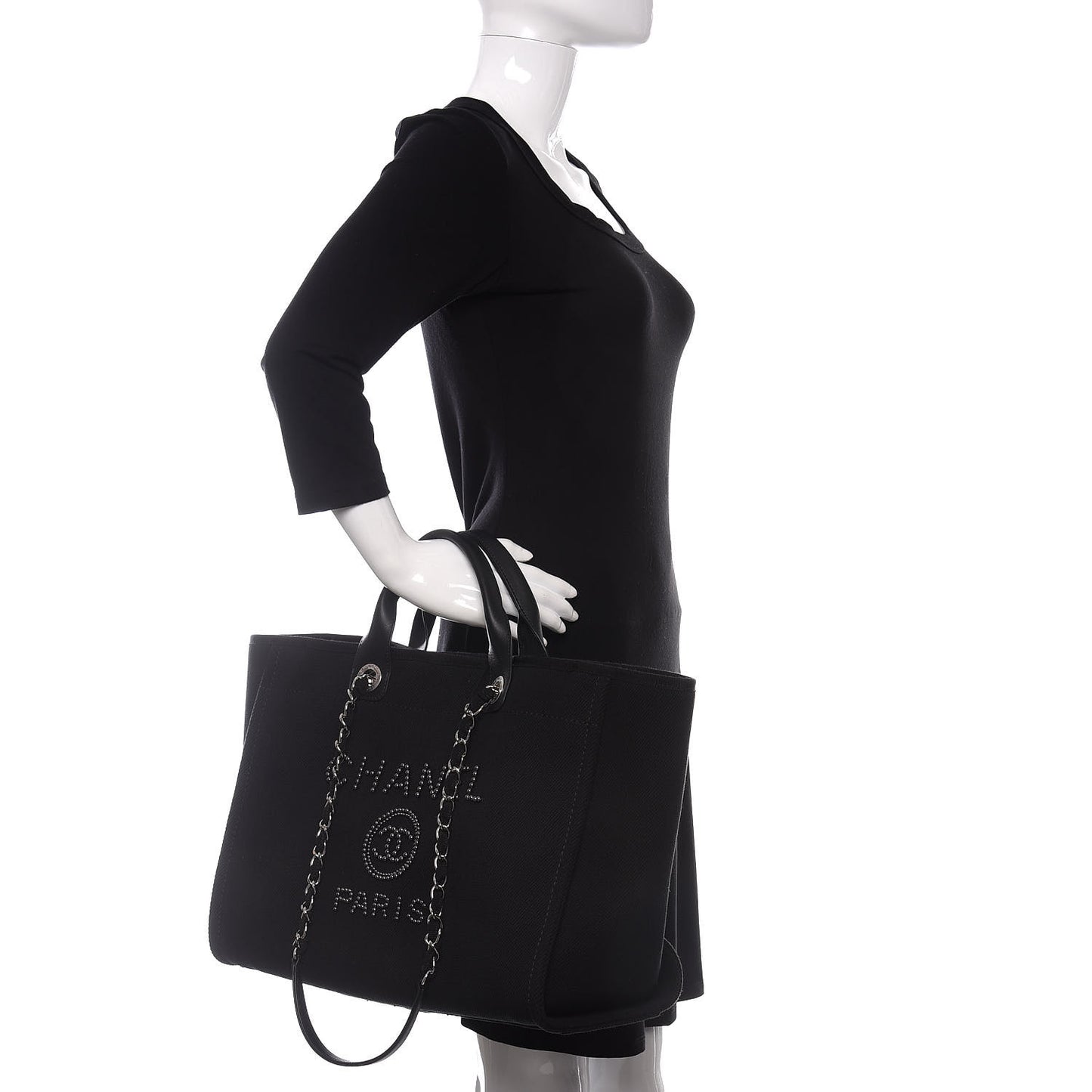 Canvas Pearl Medium Deauville Tote Black