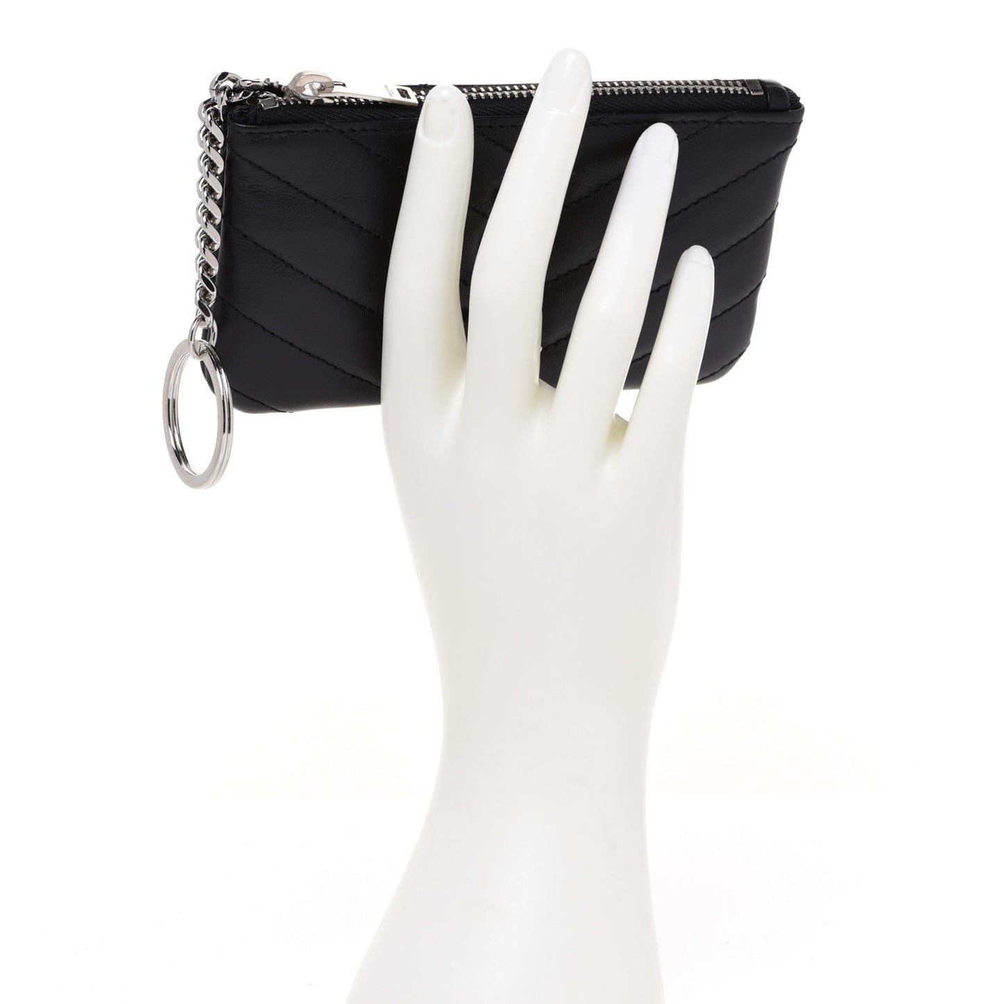 Calfskin Matelasse Monogram Key Pouch Black