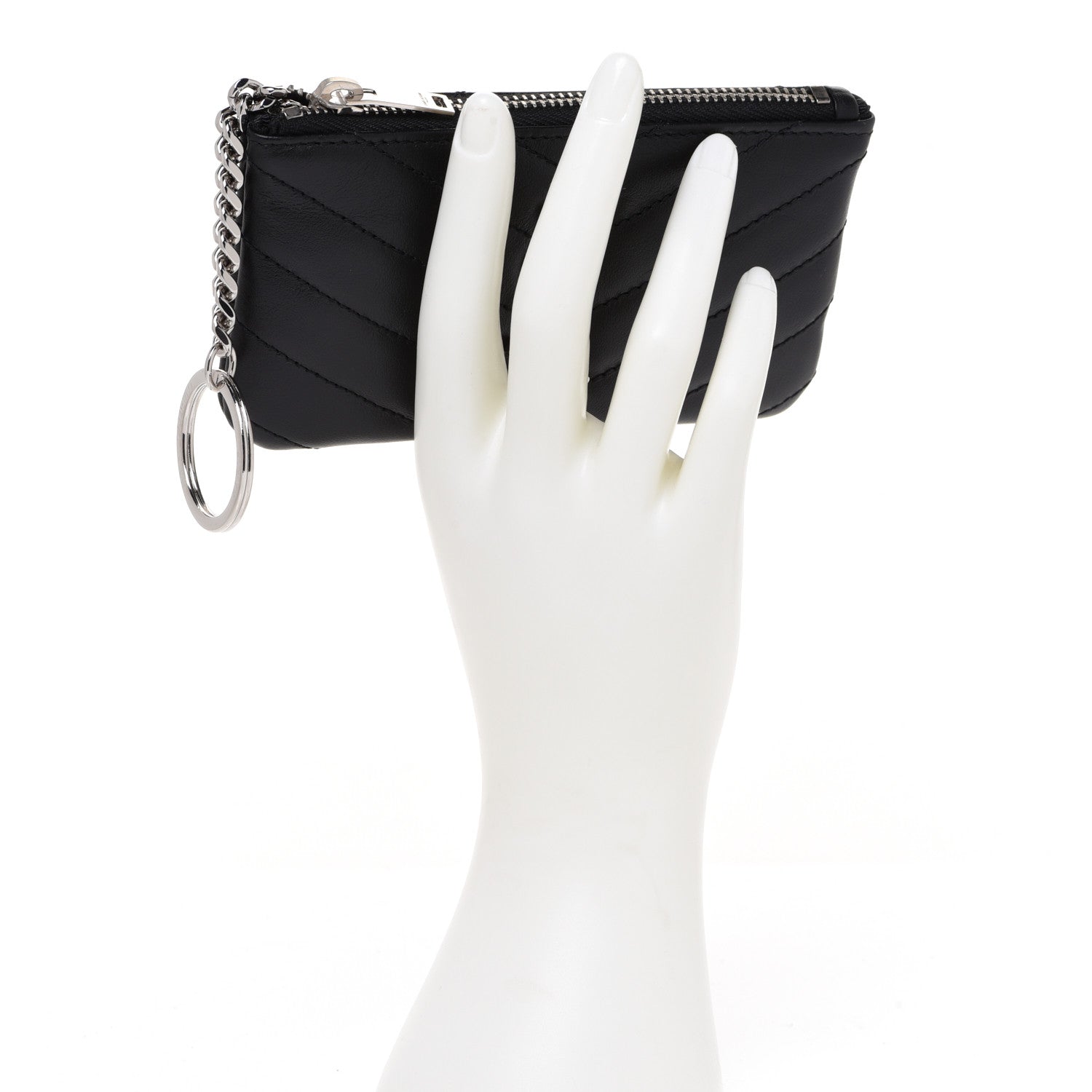 Saint Laurent Calfskin Matelasse Monogram Key Pouch Black 2 of 9