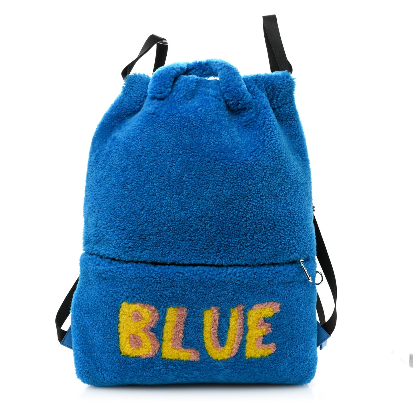 Shearling Calfskin Vocabulary Drawstring Backpack Blue