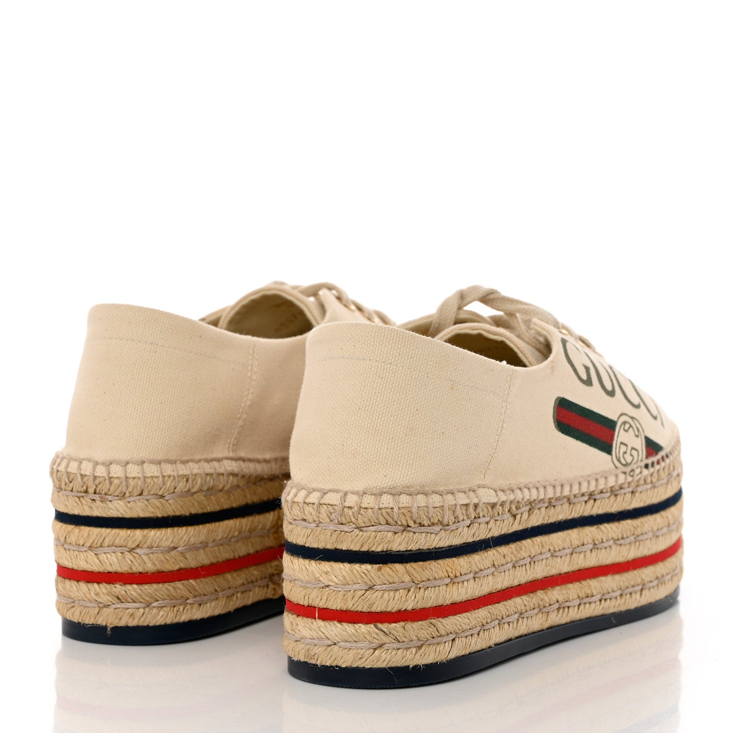 Gucci Canvas Logo Lace-Up Platform Espadrilles 38 Greggio Grege 4 of 13