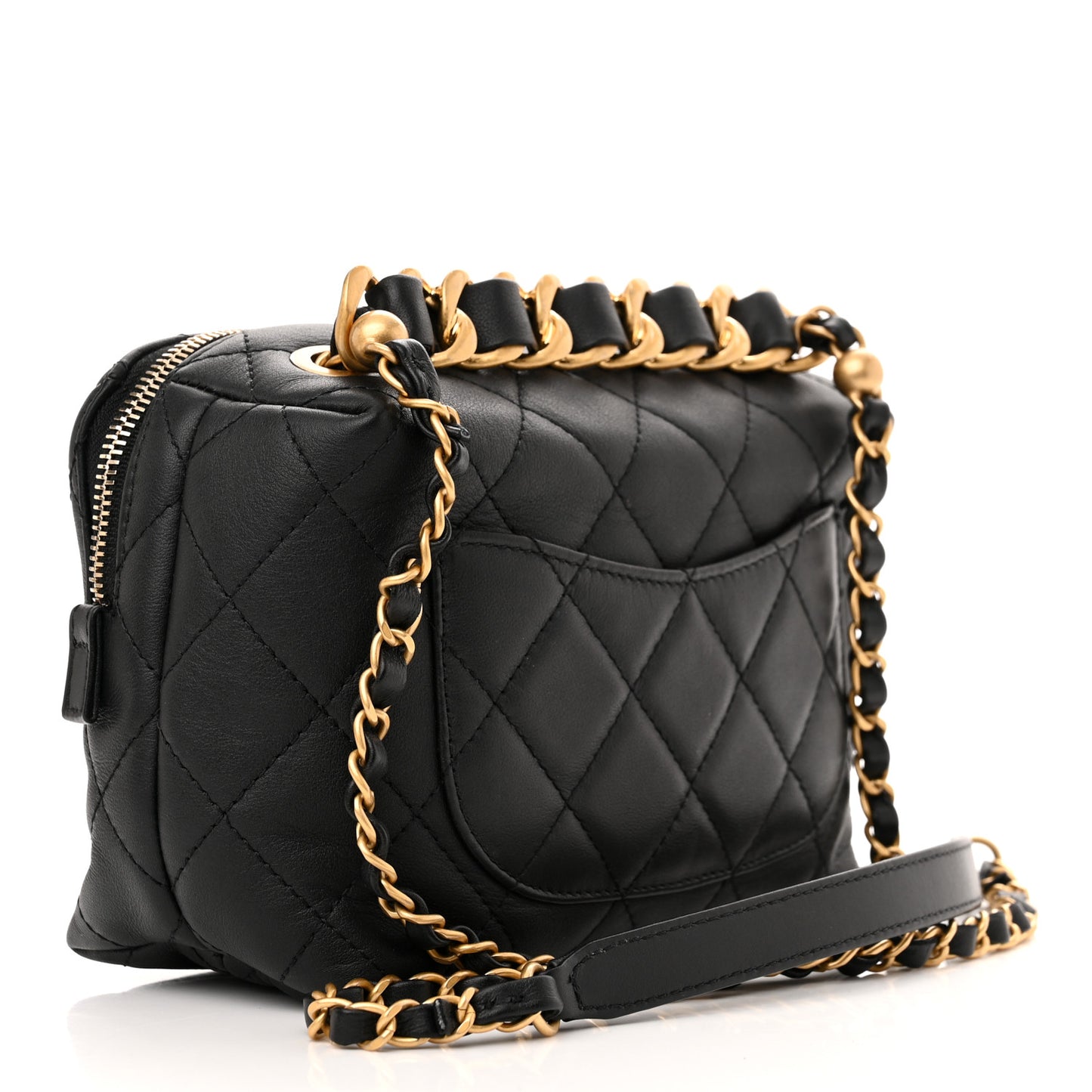 Calfskin Quilted Mini Bowling Bag Black