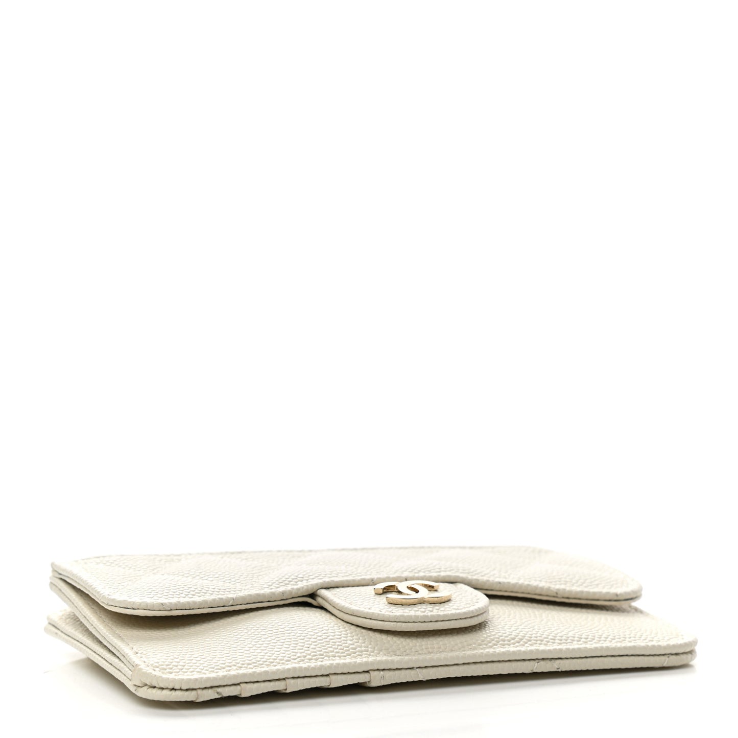 Caviar Quilted Flap Zip Card Holder White