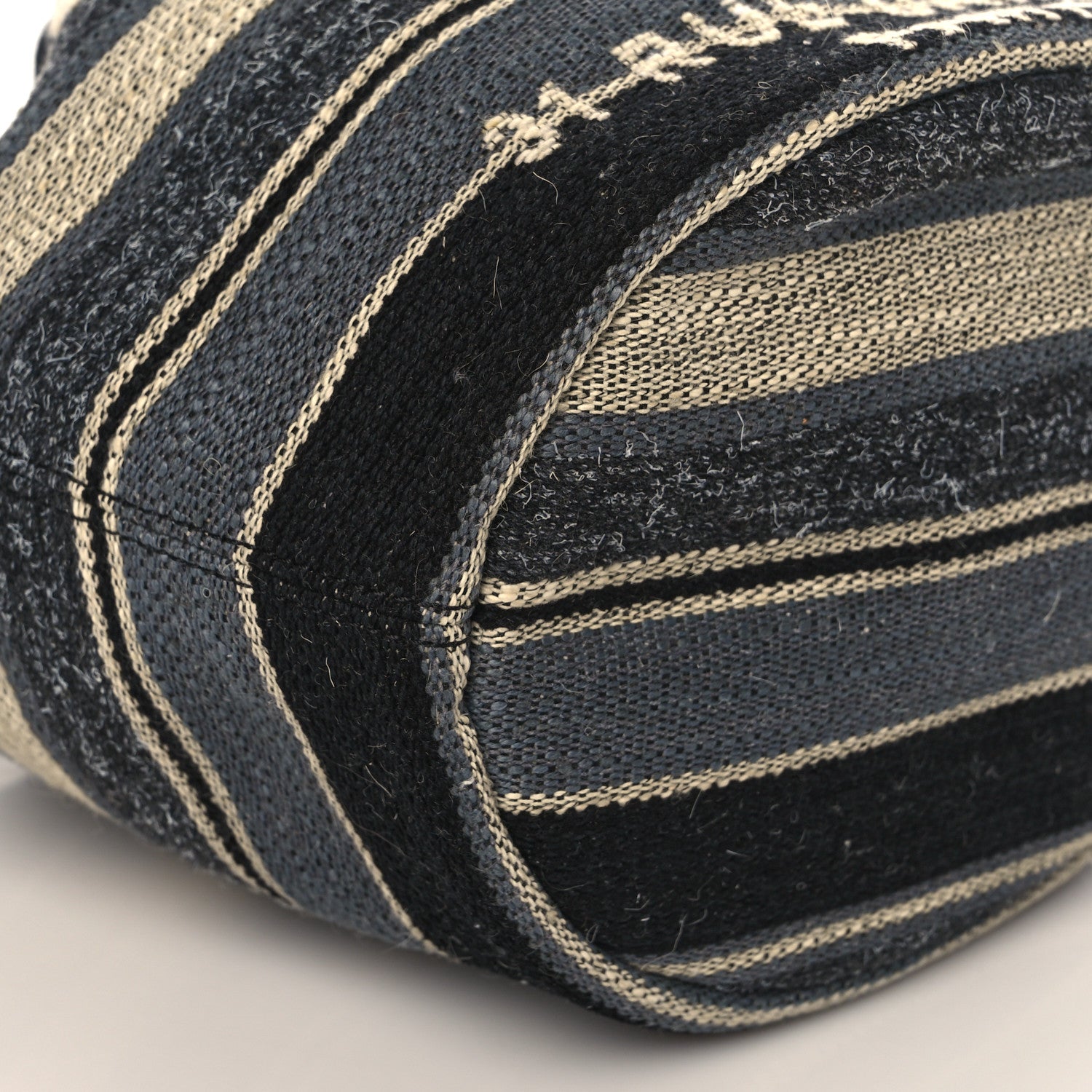 Chanel Striped Canvas Deauville Drawstring Bag Grey Black 7 of 8