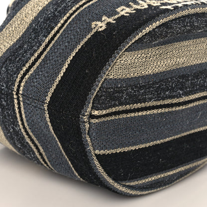Chanel Striped Canvas Deauville Drawstring Bag Grey Black 7 of 8