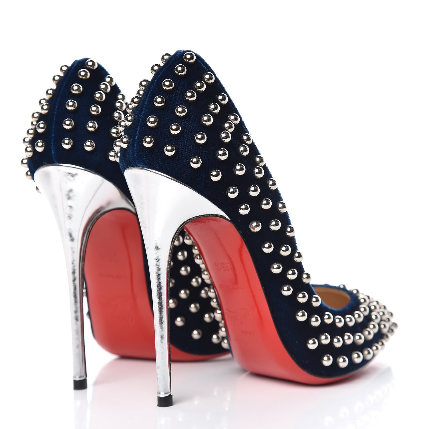 Christian Louboutin Velvet Specchio Billy 120 Spikes Pumps 35.5 Silver Eclipse 5 of 10