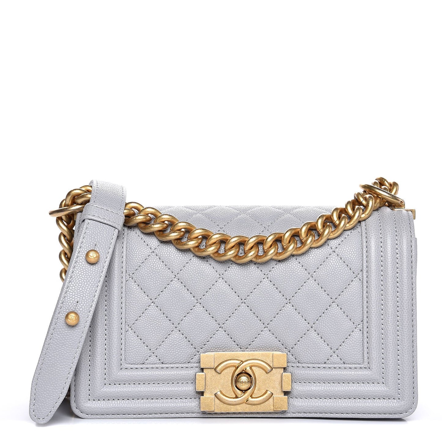 Caviar Quilted Small Boy Flap Grey