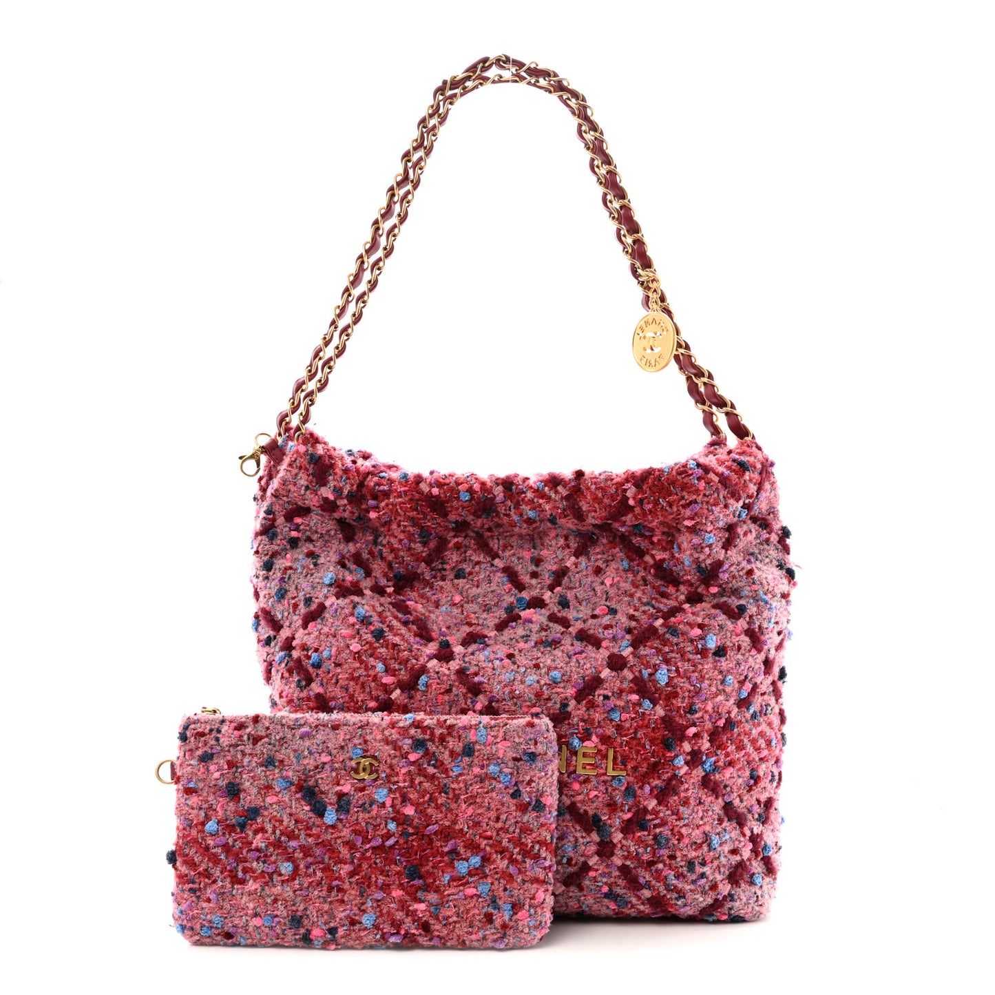 Tweed Quilted Chanel 22 Pink Burgundy