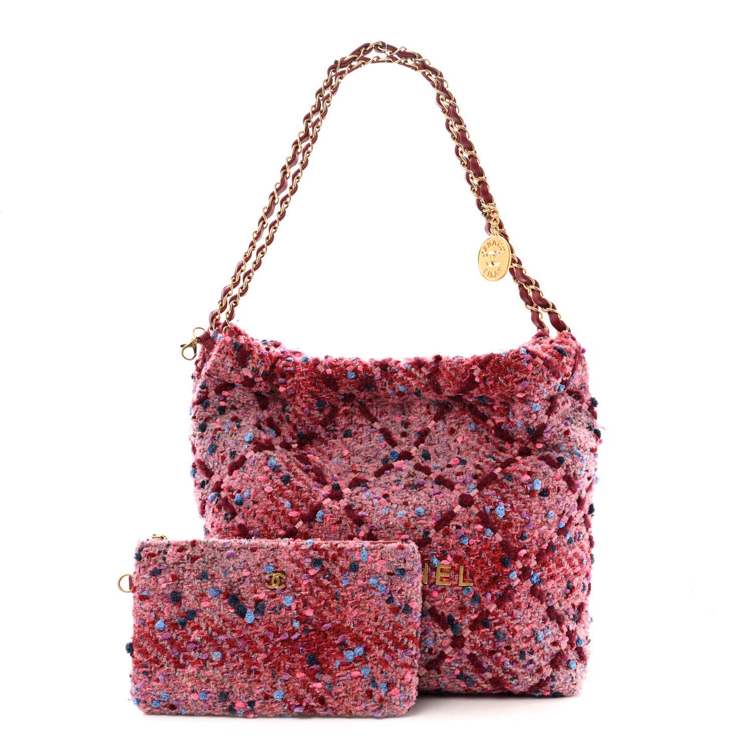 Chanel Tweed Quilted Chanel 22 Pink Burgundy 3 of 16