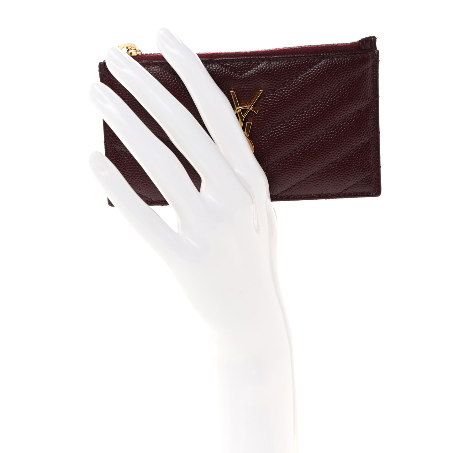 Grain De Poudre Matelasse Chevron Monogram Fragments Zippered Card Case Rouge Legion