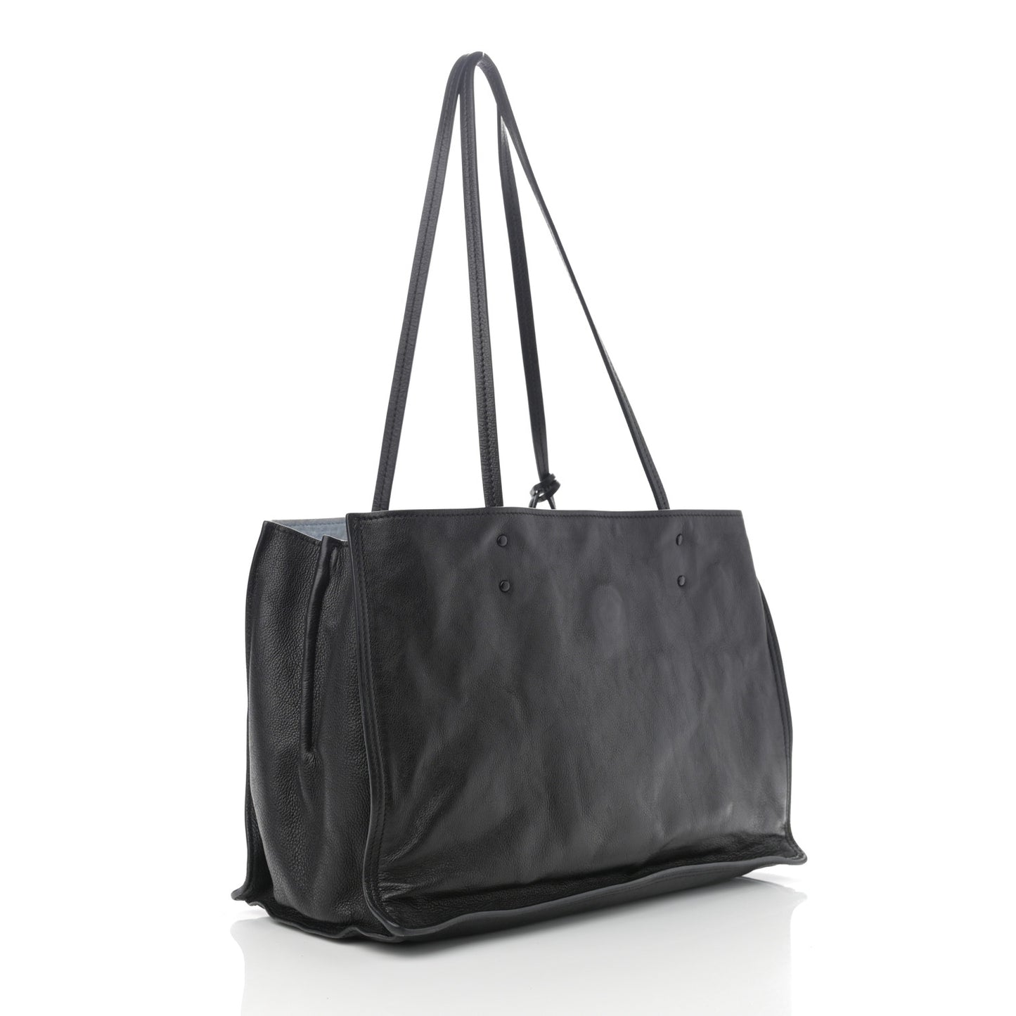 Glace Calfskin Etiquette Shopping Bag Black Astrale