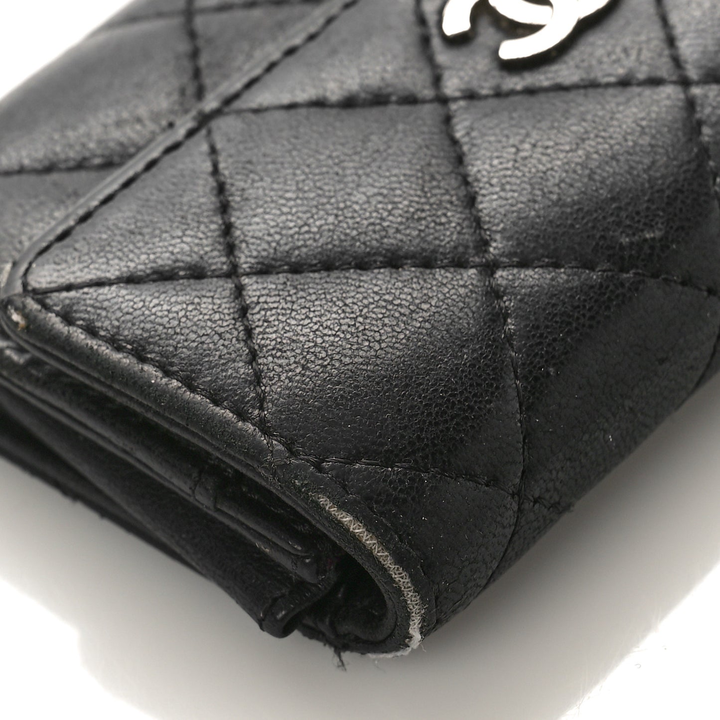 Lambskin Quilted Flap Card Holder Wallet Black