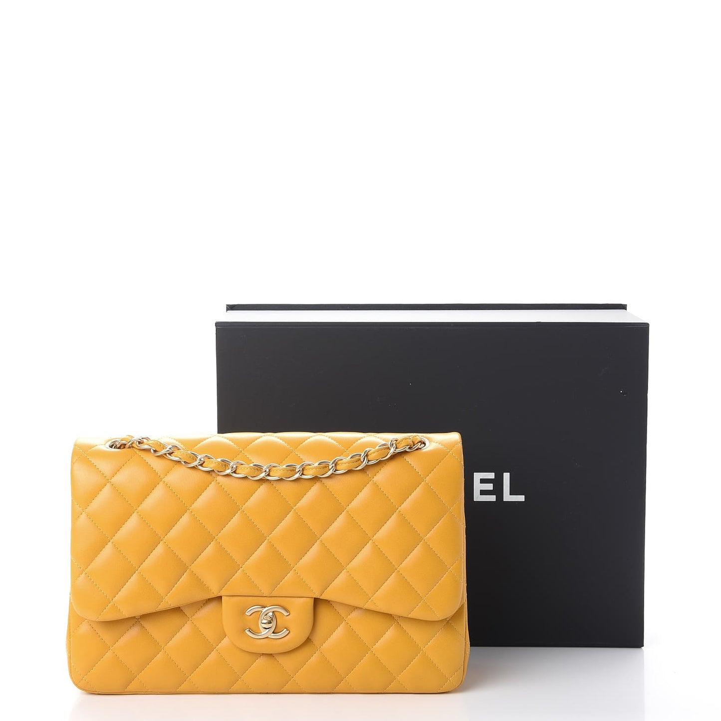 Lambskin Quilted Jumbo Double Flap Yellow