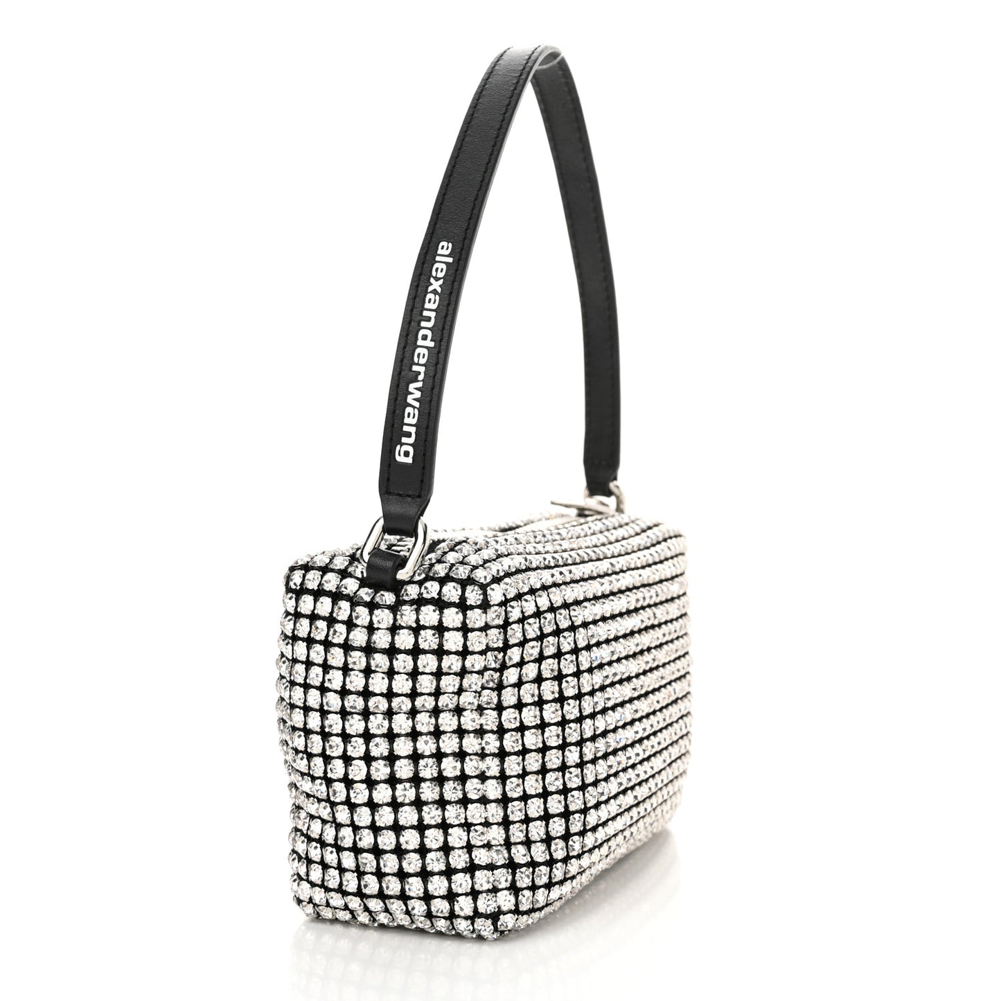 Mesh Crystal Rhinestone Mini Heiress Pouch Black Silver